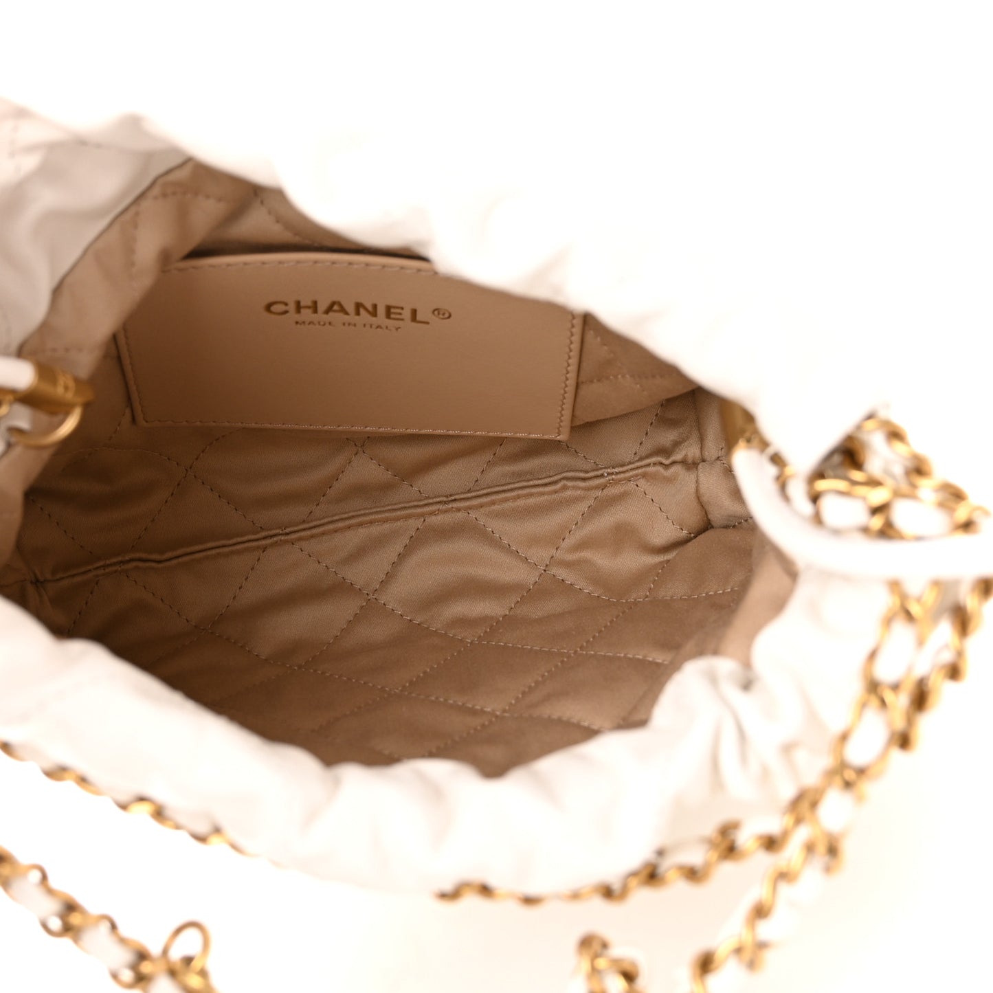 Shiny Calfskin Quilted Mini Chanel 22 White