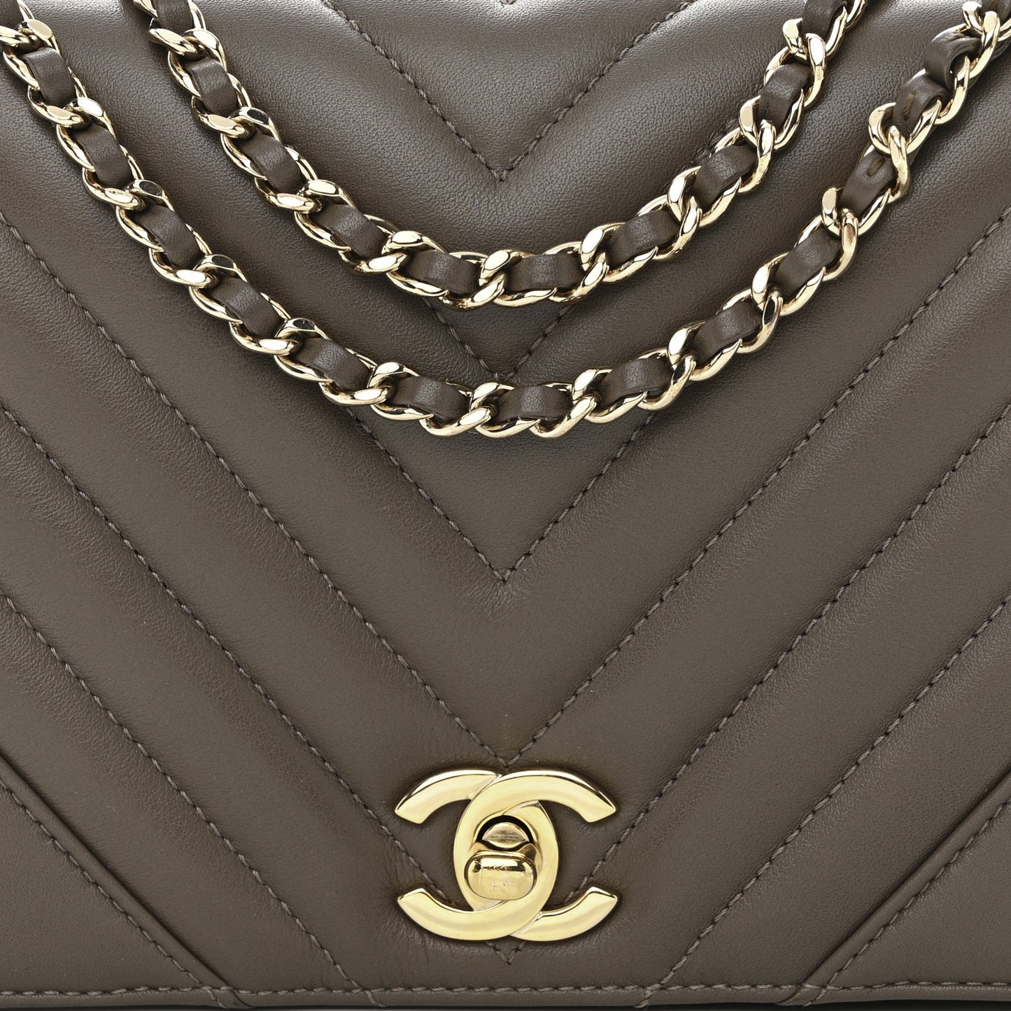 Calfskin Chevron Quilted Mini Statement Flap Brown