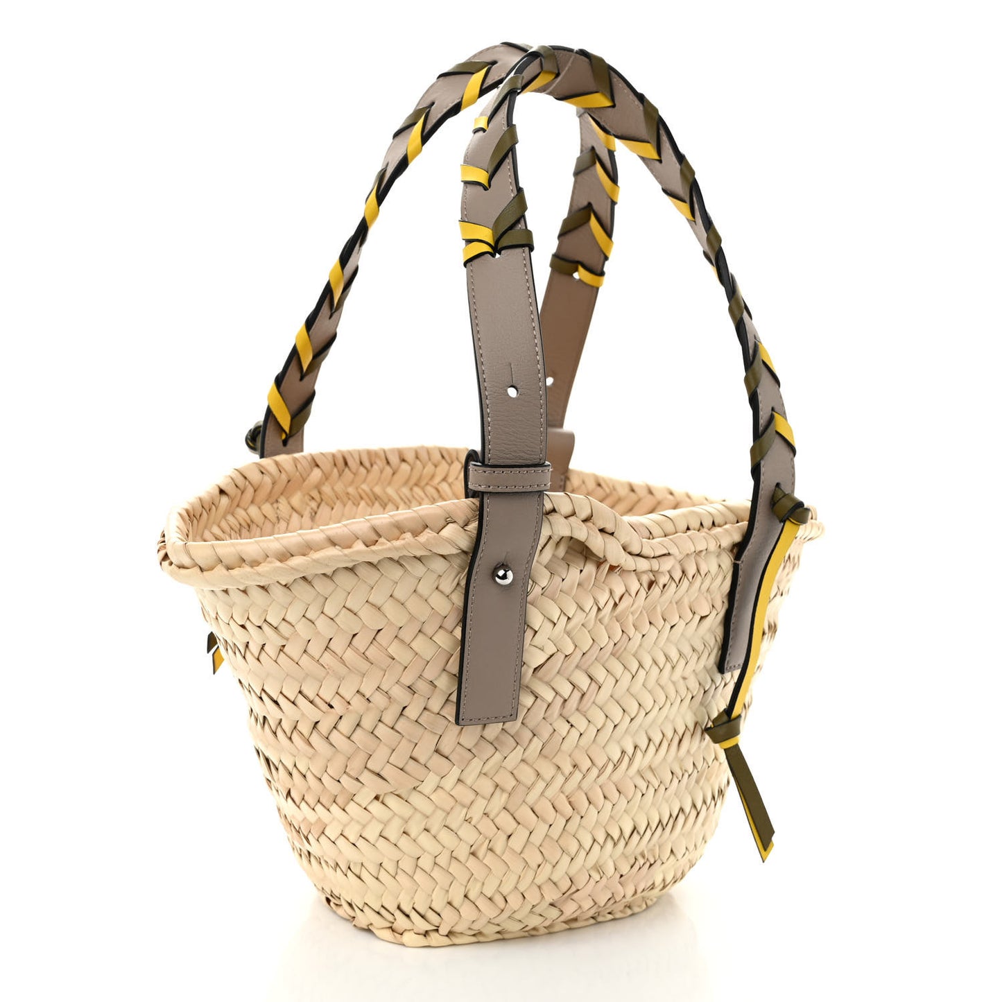 Raffia Braided Handle Small Basket Tote Bag Olive Sand