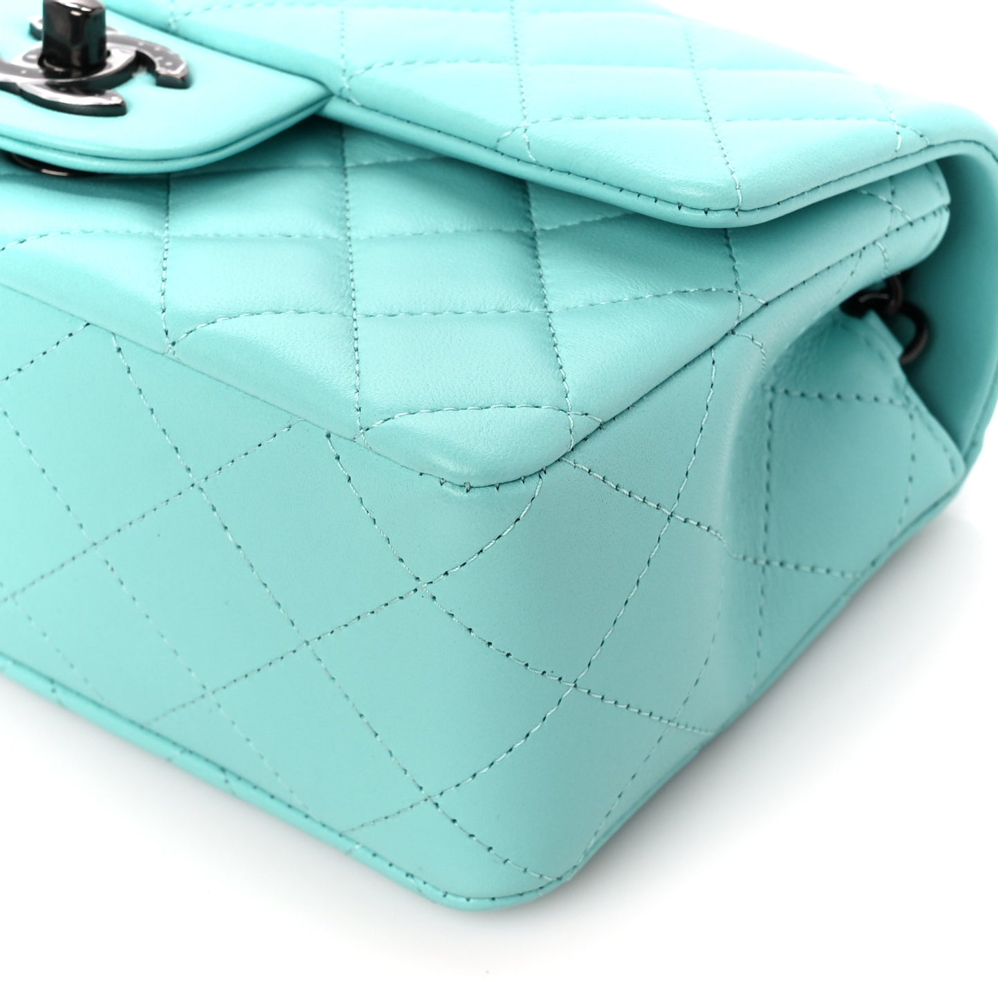 Lambskin Quilted Mini Rectangular Flap Turquoise