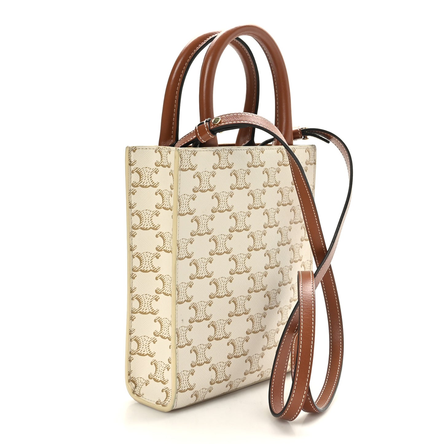 Triomphe Canvas Calfskin Mini Vertical Cabas White
