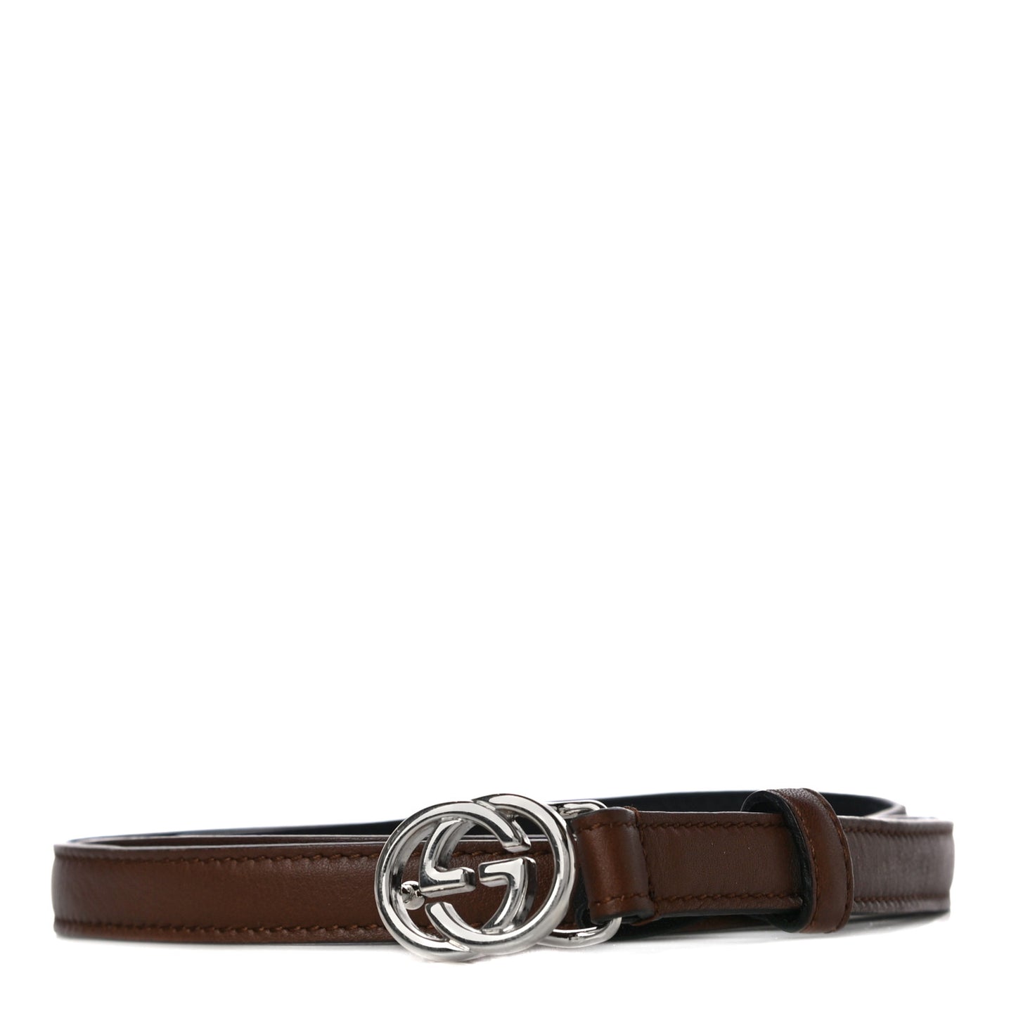 Moon Calfskin Nickel Interlocking G 20mm Belt 80 32 Brown