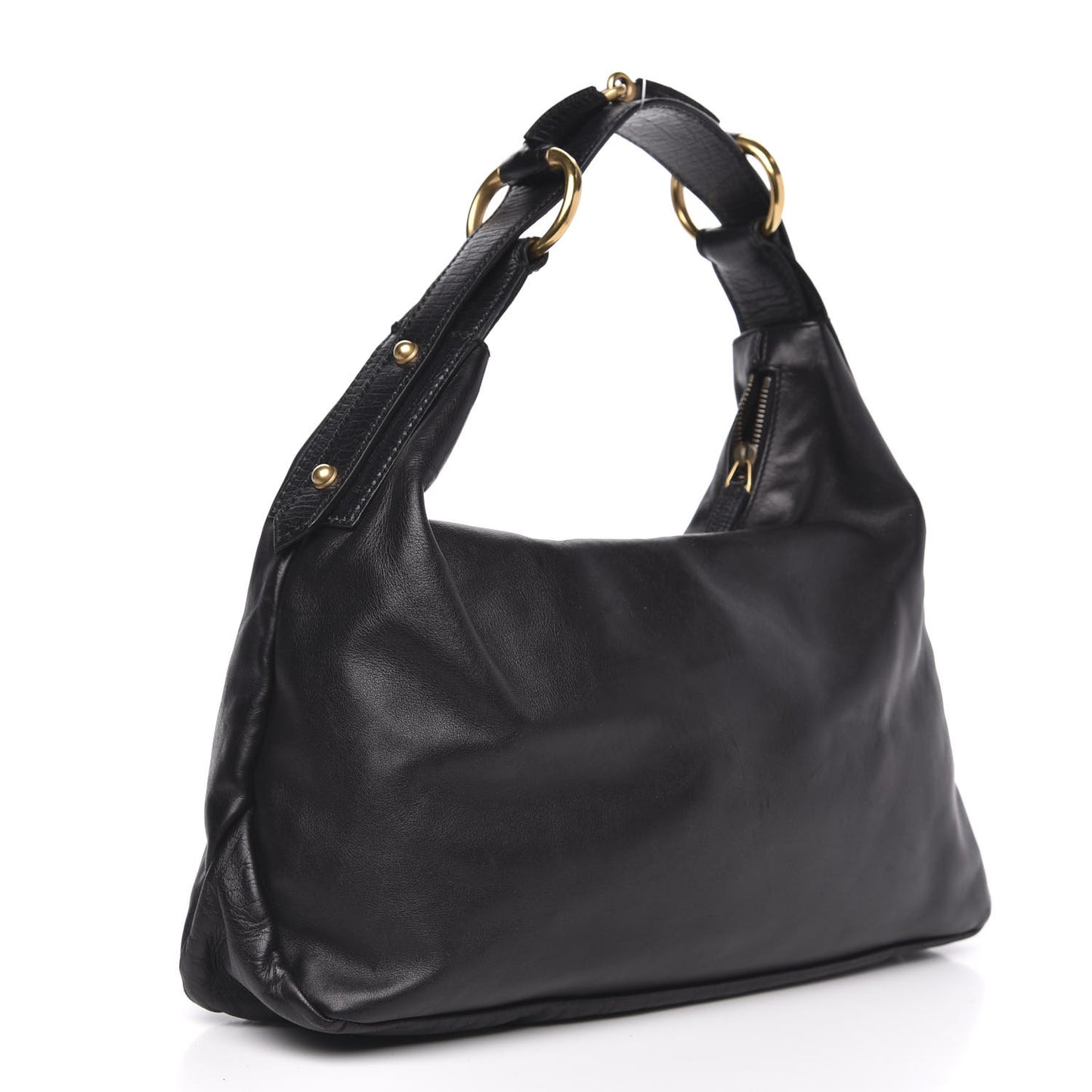 Calfskin Medium Horsebit Chain Hobo Black