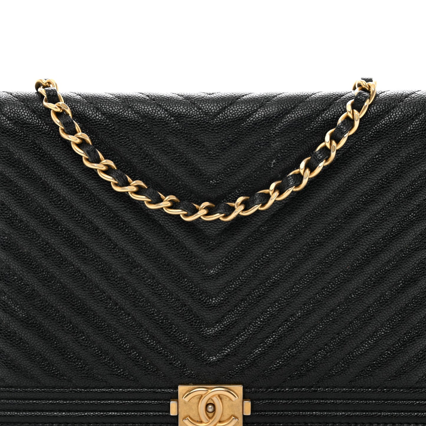 Caviar Chevron Quilted Boy Wallet On Chain WOC Black