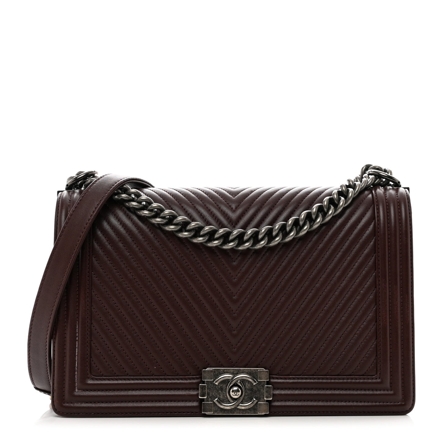 Calfskin Chevron Quilted New Medium Boy Flap Burgundy