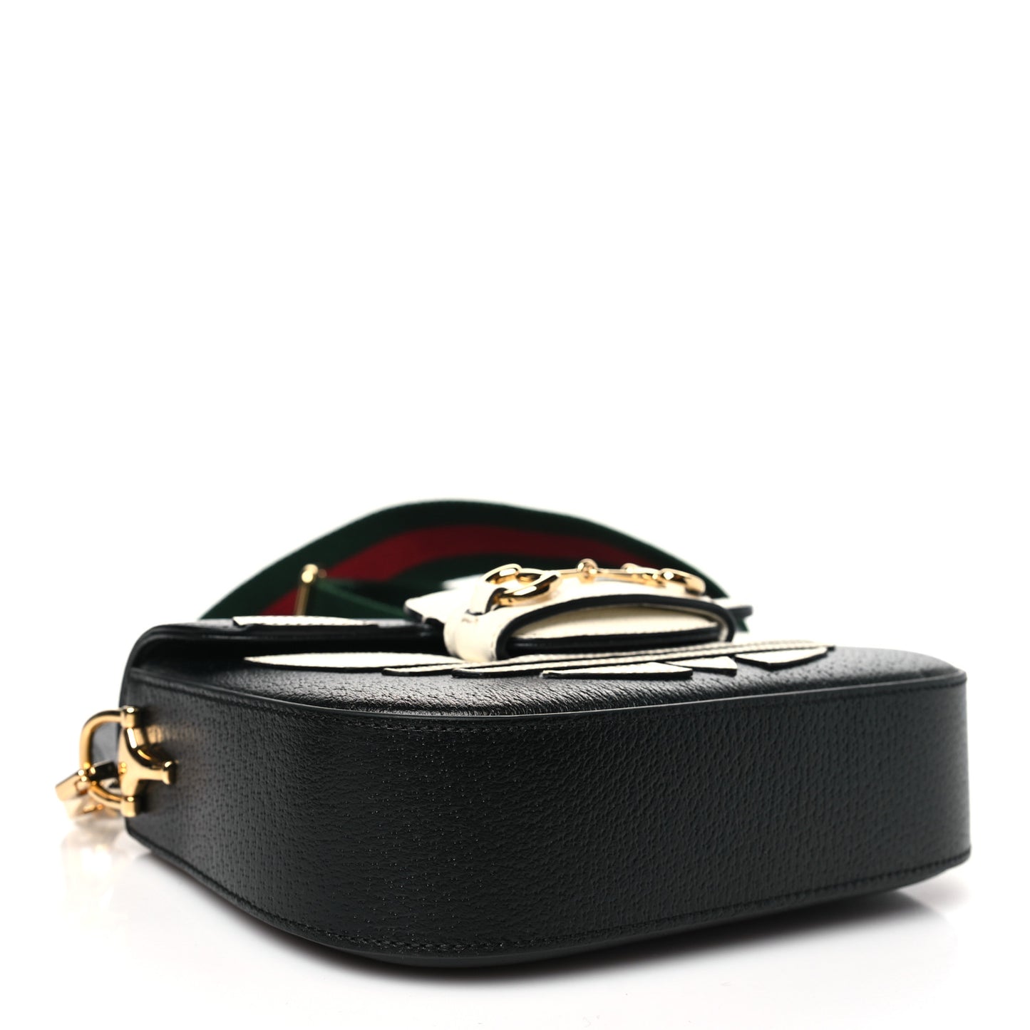 X ADIDAS Textured Dollar Calfskin Web Trefoil Mini Horsebit 1955 Shoulder Bag Black Off White