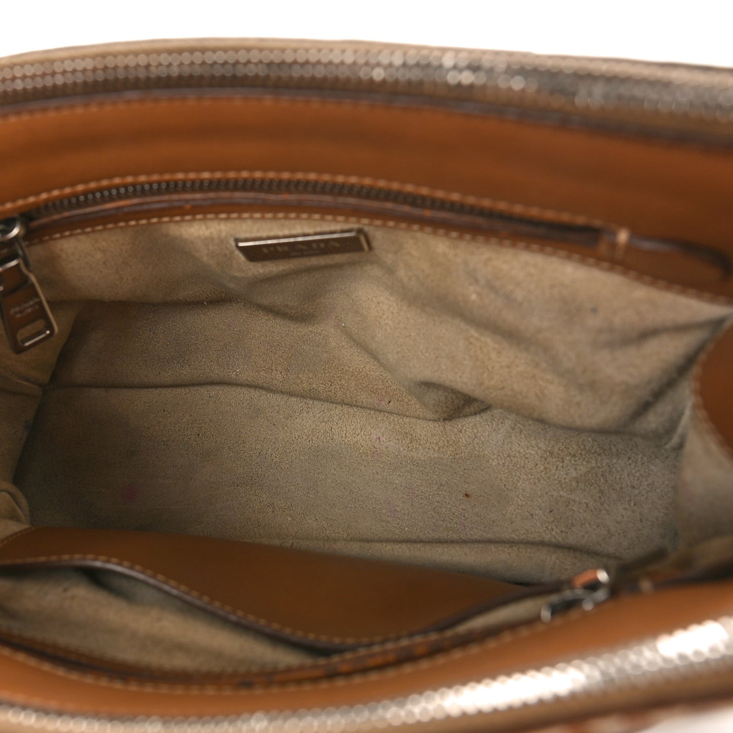 City Calf Mini Hand Stitched Galleria Double Zip Tote Caramel