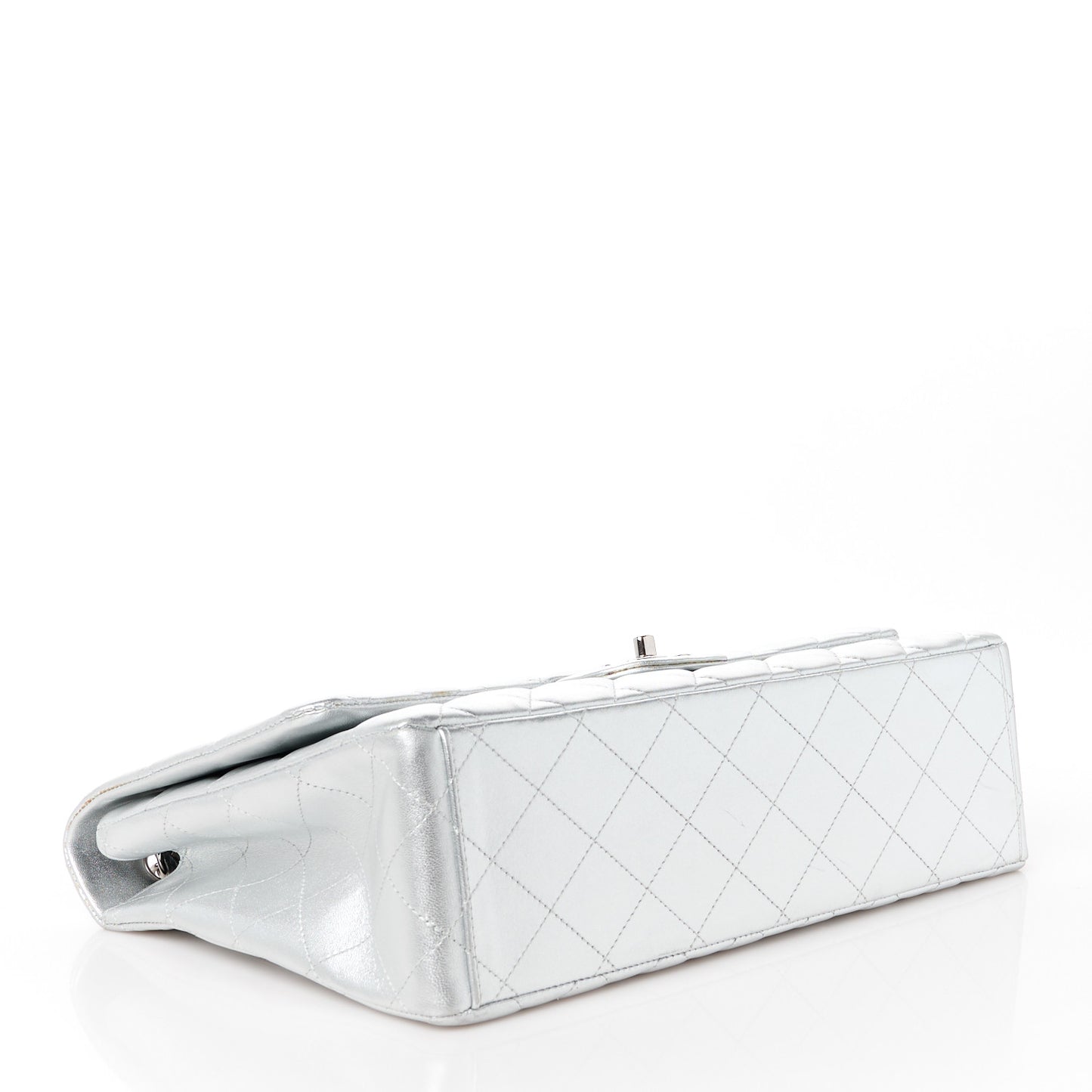 Metallic Lambskin Quilted Maxi Single Flap Silver