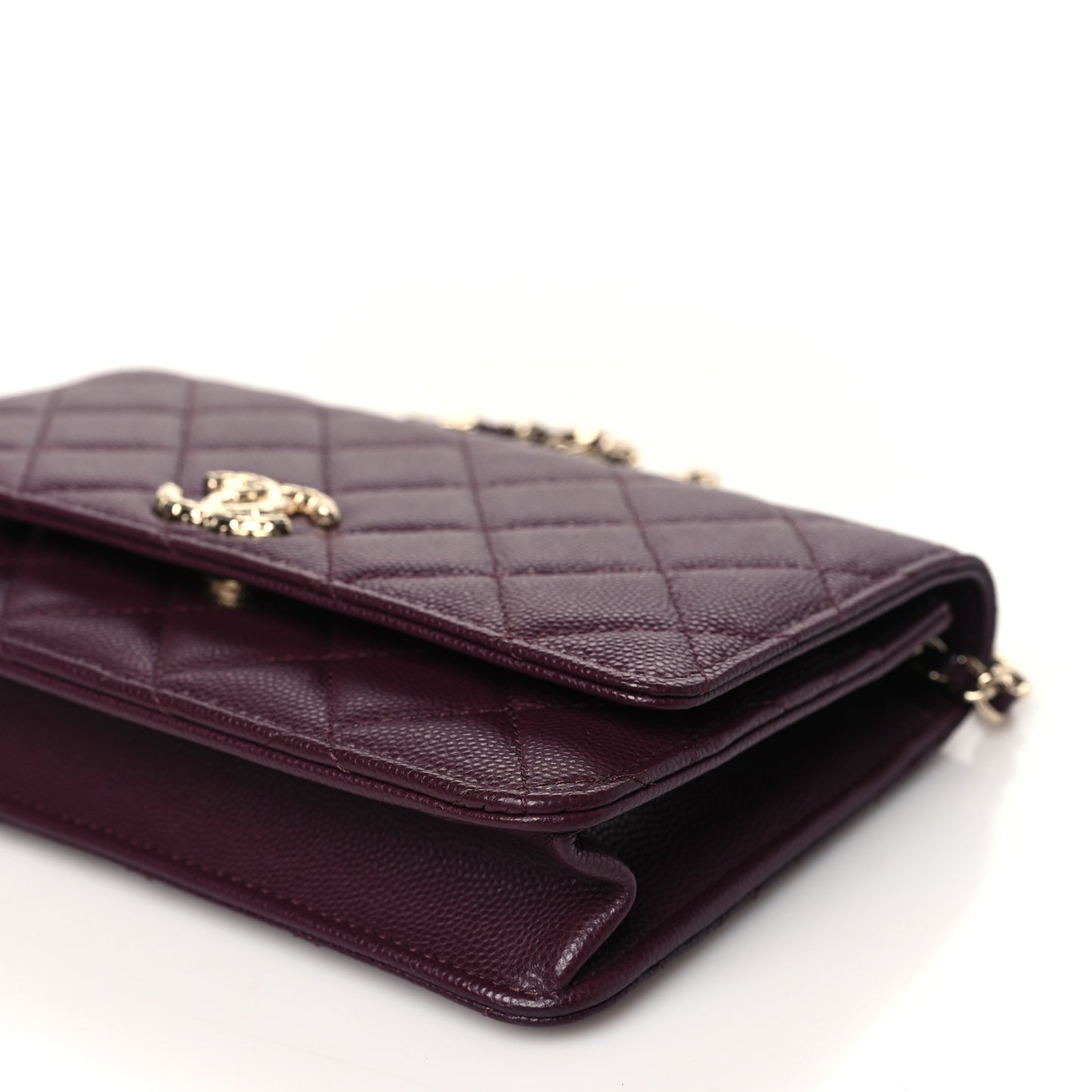 Caviar Quilted Chain Embossed CC Wallet On Chain WOC Burgundy