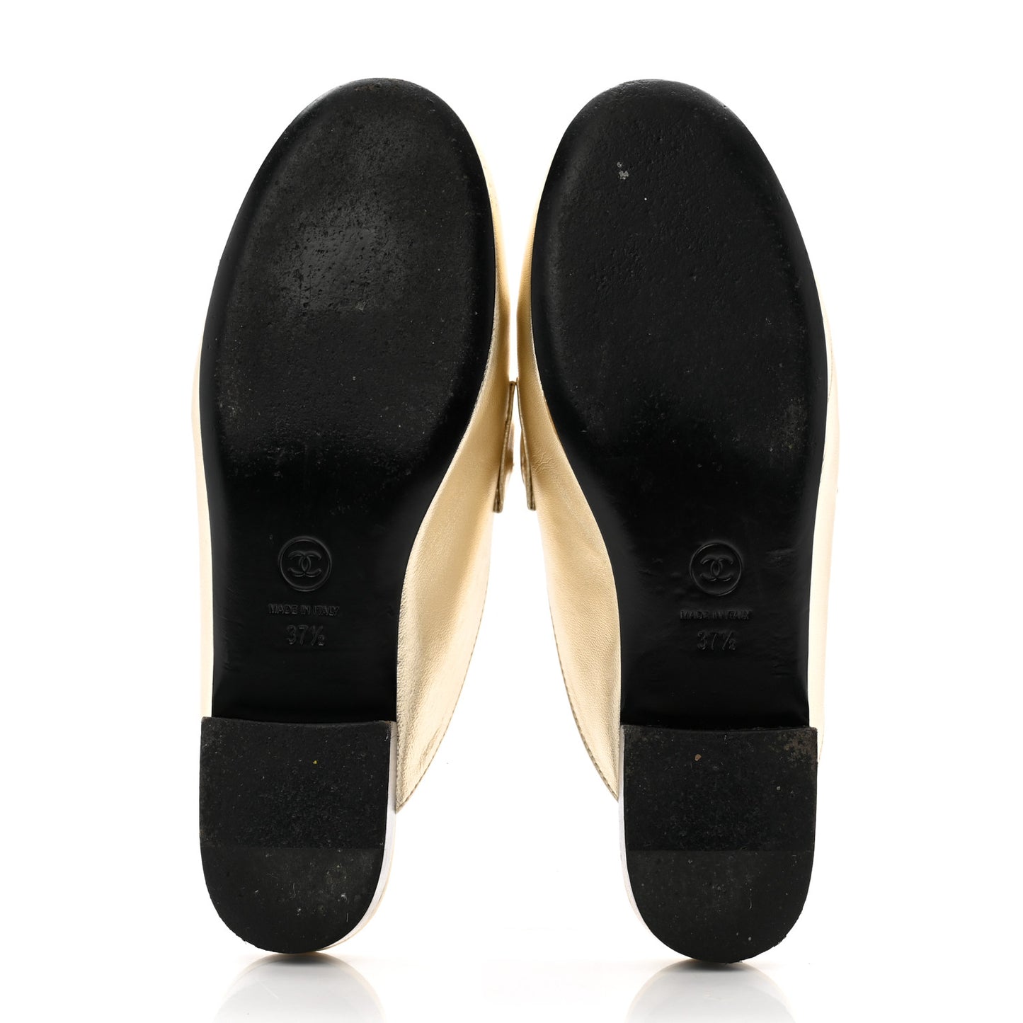 Metallic Lambskin Chain Braided Mules 37.5 Light Gold