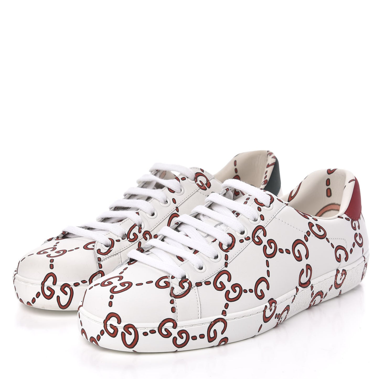 Calfskin GucciGhost Print Mens Ace Sneakers 7 White Hibiscus Red