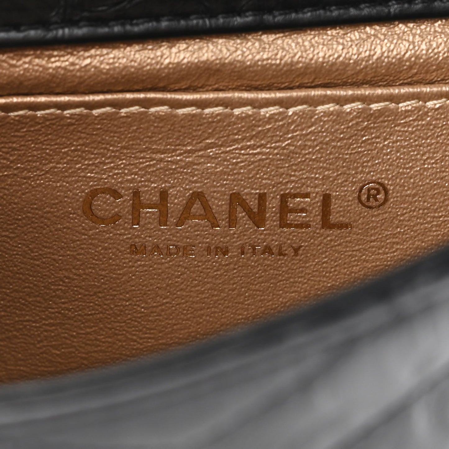 Crumpled Calfskin Chevron Chain Mini Square Flap Black