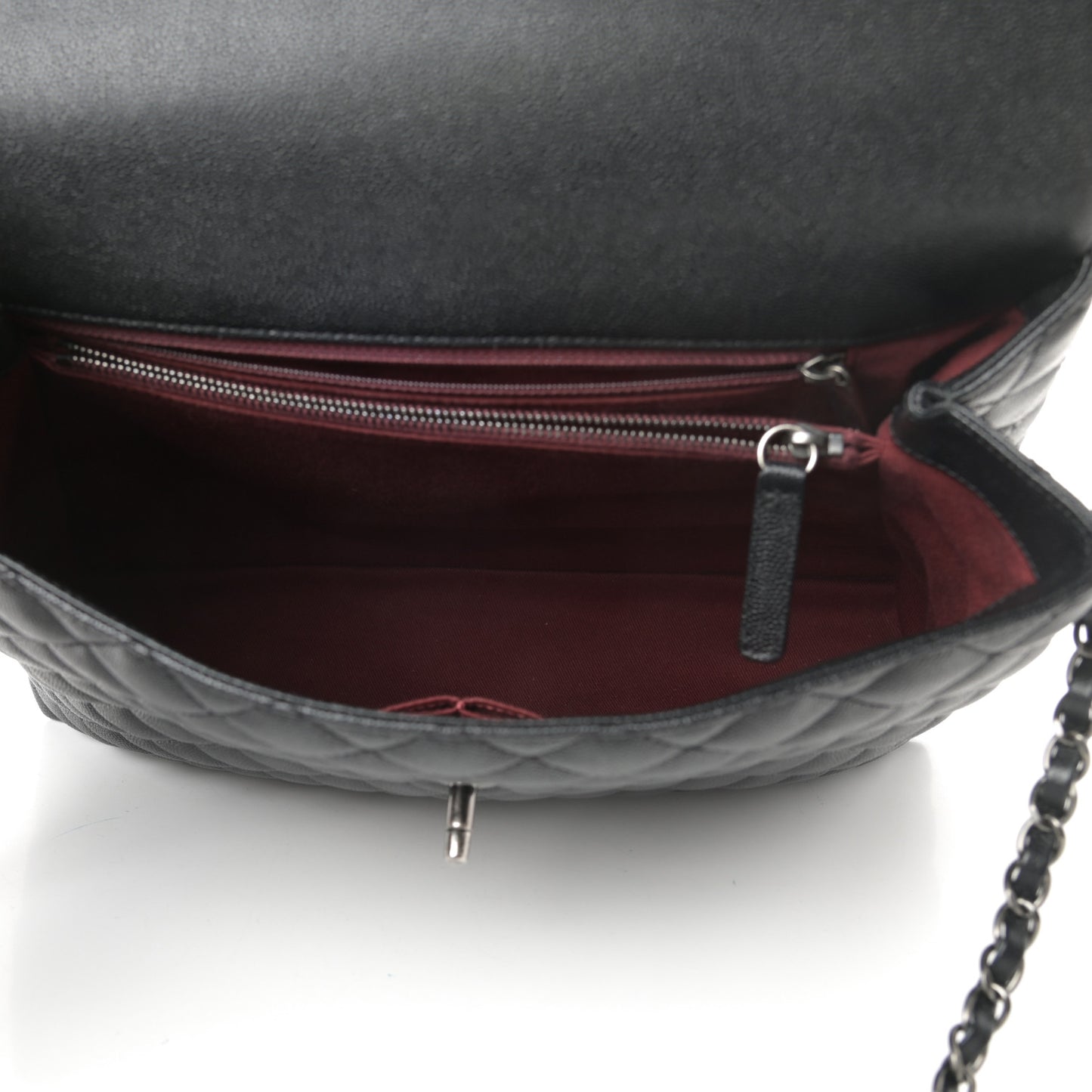 Caviar Quilted Large Coco Handle Flap Black