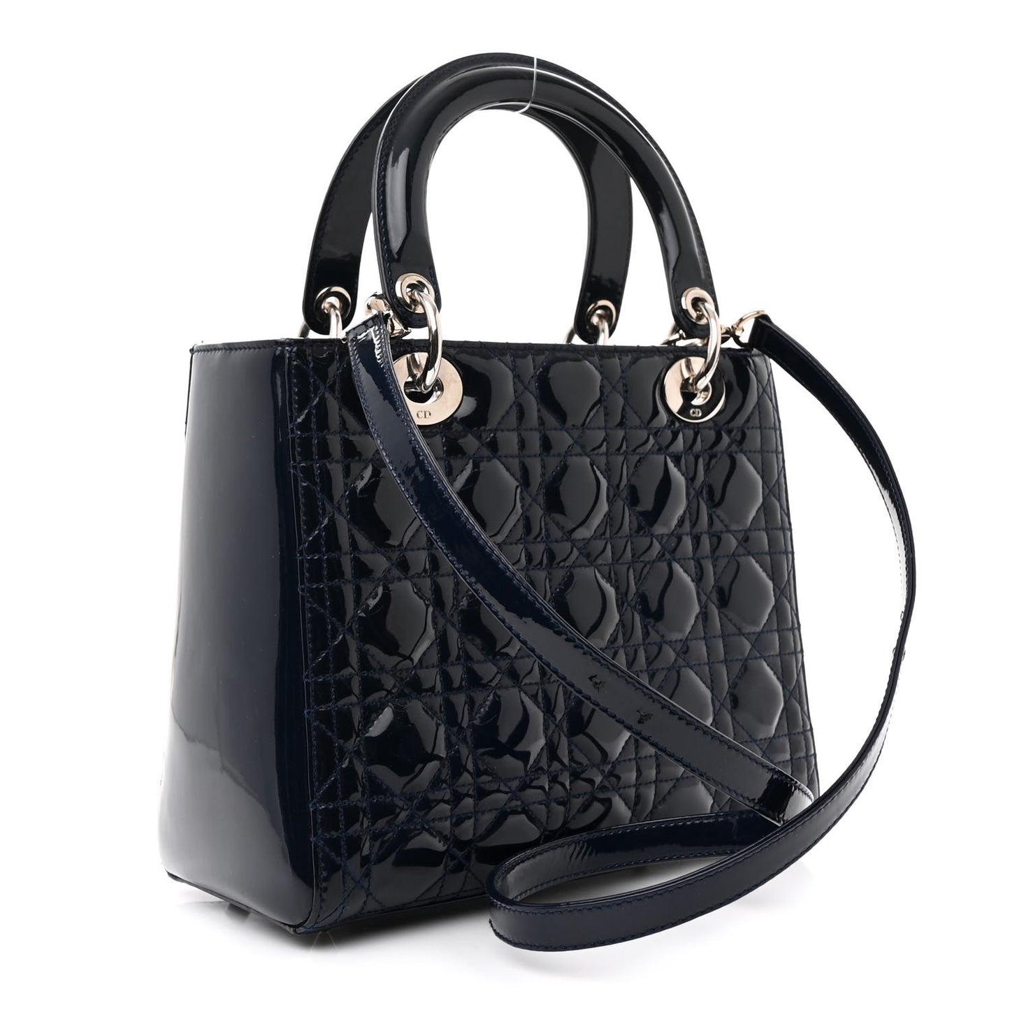 Patent Cannage Medium Lady Dior Navy Blue