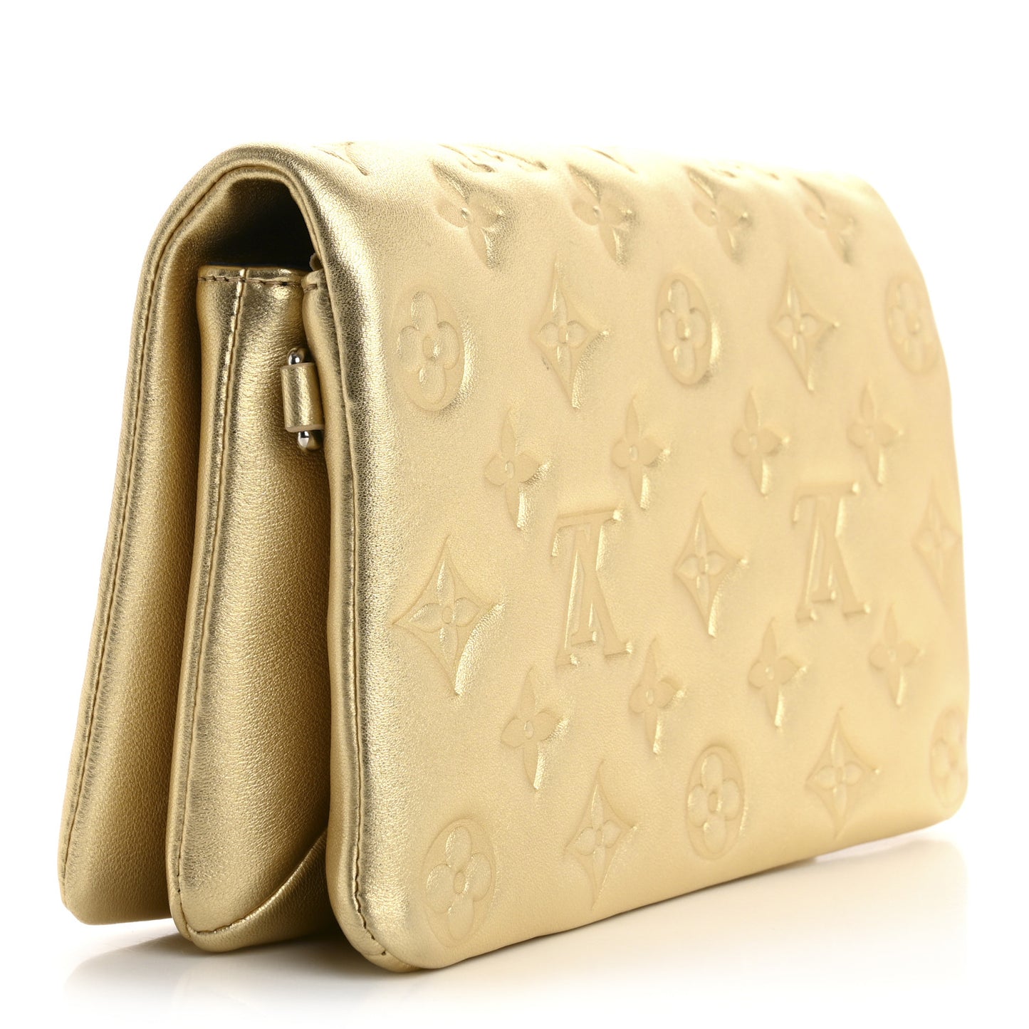 Metallic Lambskin Embossed Monogram Pochette Coussin Gold