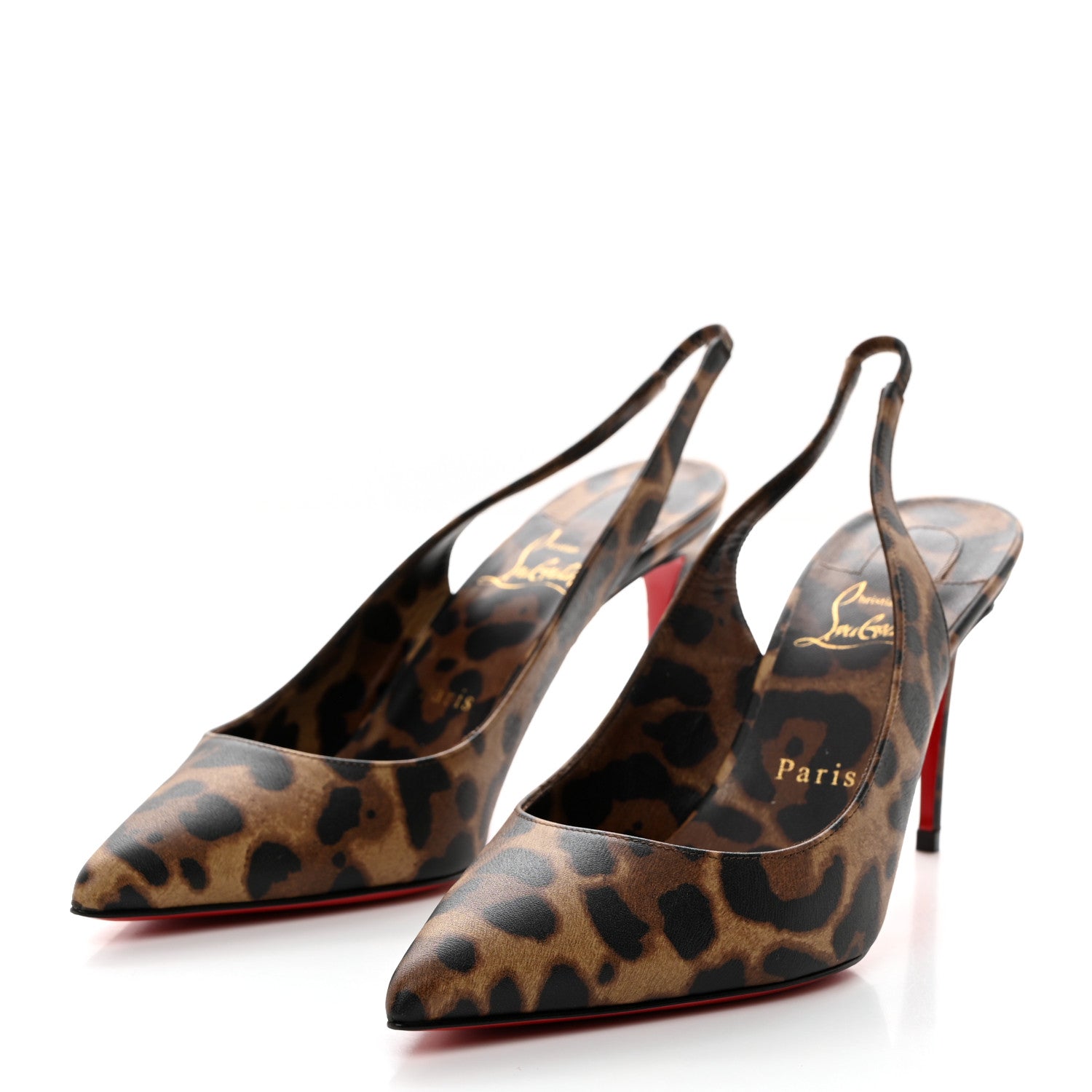 Christian Louboutin Calfskin Leopard Kate Slingback 85 Pumps 37.5 Brown 3 of 8