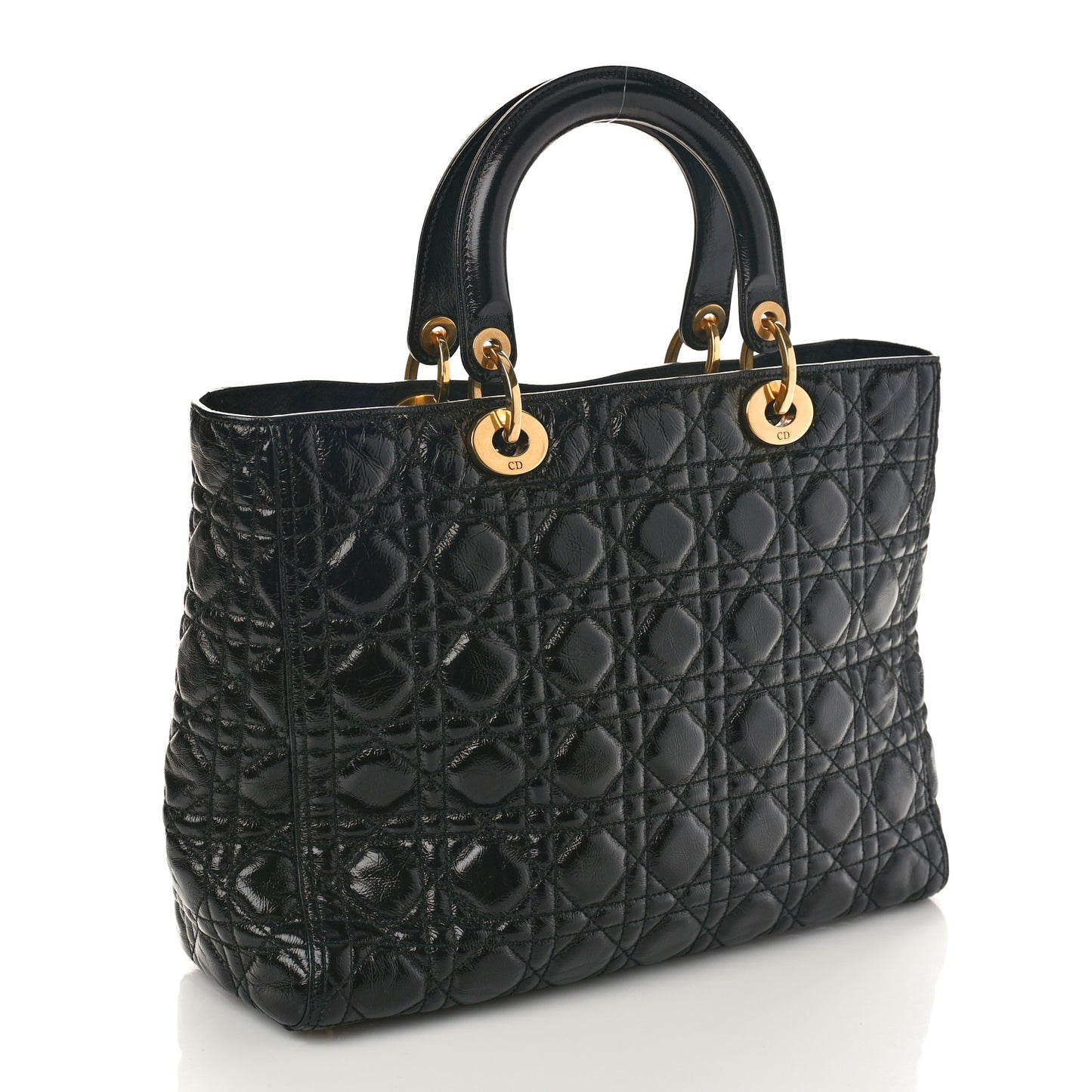 Grained Calfskin Cannage Large Supple Lady Dior Black