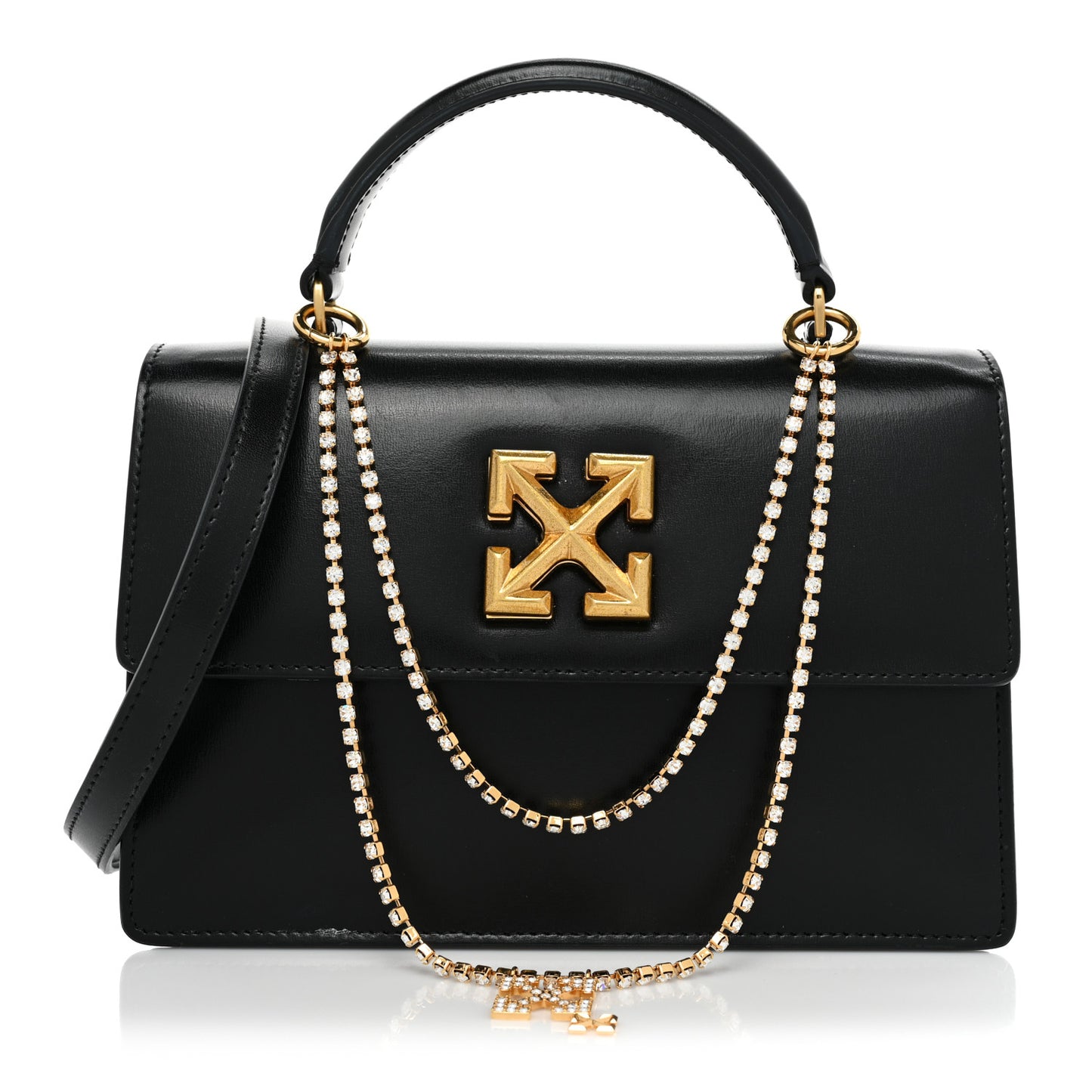 Calfskin Crystal Chain Jitney 1.4 Bag Black