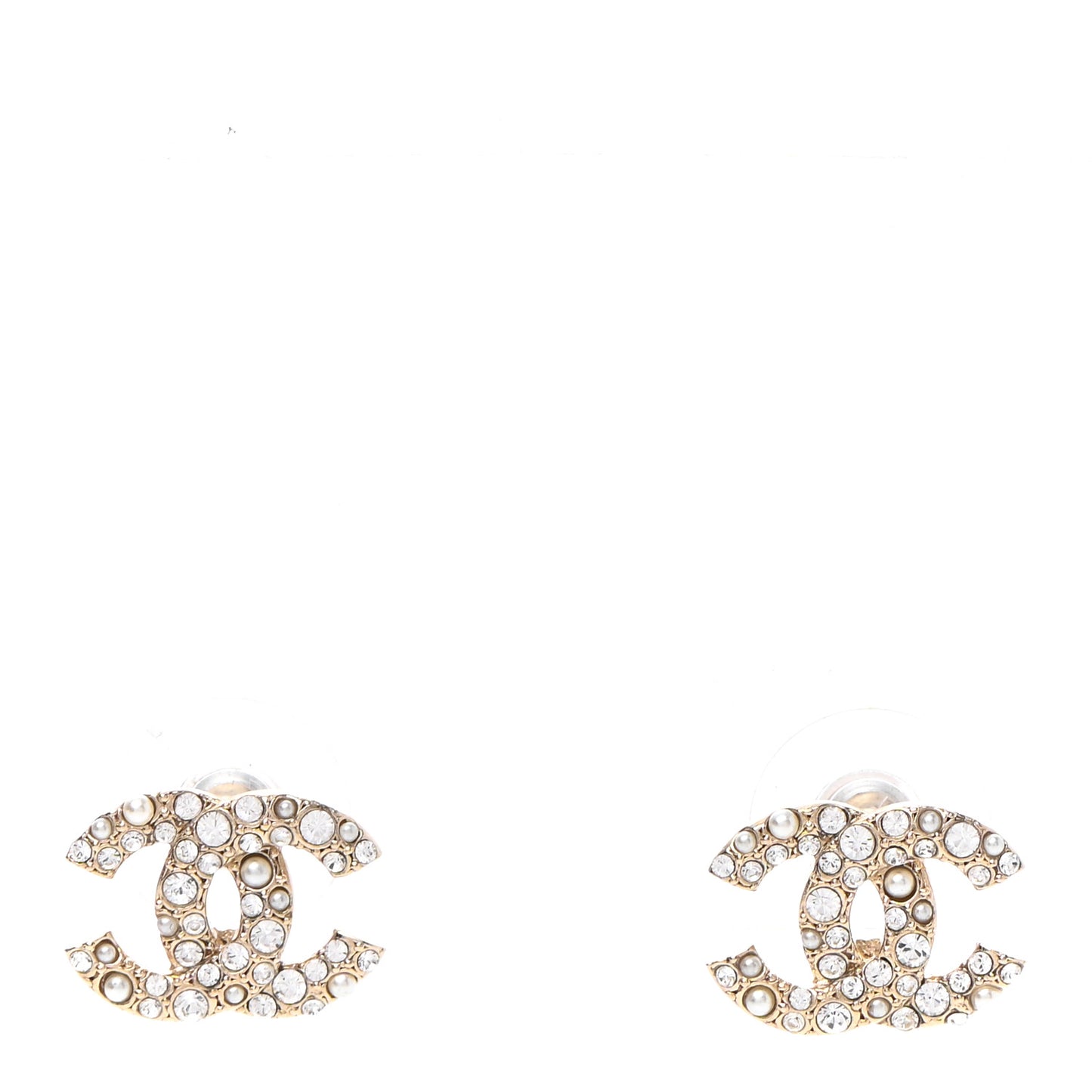 Crystal Pearl Caviar CC Stud Earrings Gold