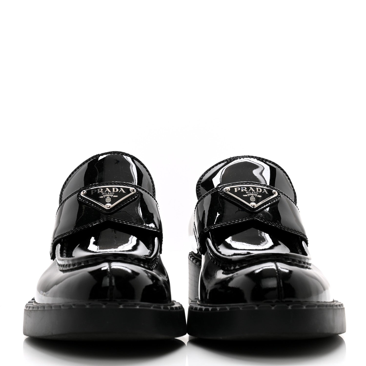 Prada Vernice Triangle 50mm Loafers 38.5 Black 2 of 10