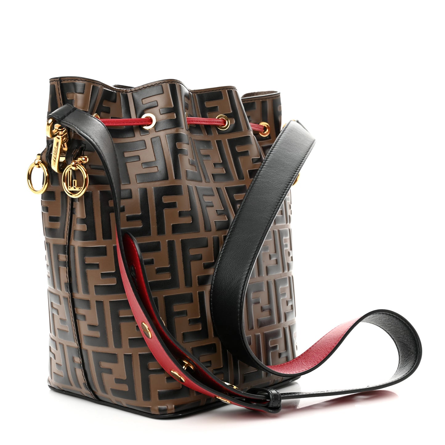 Vitello Grace F is Fendi Bi-Color FF 1974 Embossed Grande Mon Tresor Bucket Bag Maya Black Fragola