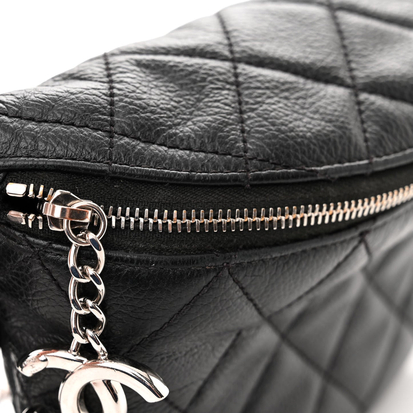 Grained Calfskin Quilted Waist Belt Bag Black