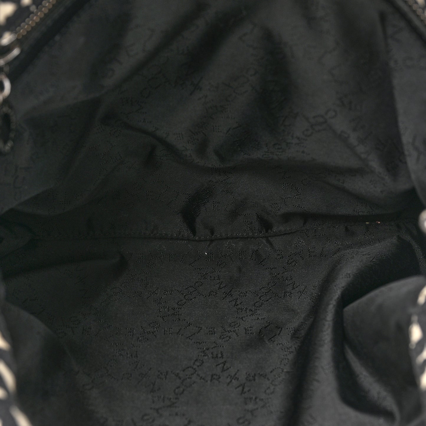 Cotton Canvas Hearts Falabella Fold Over Tote Black White