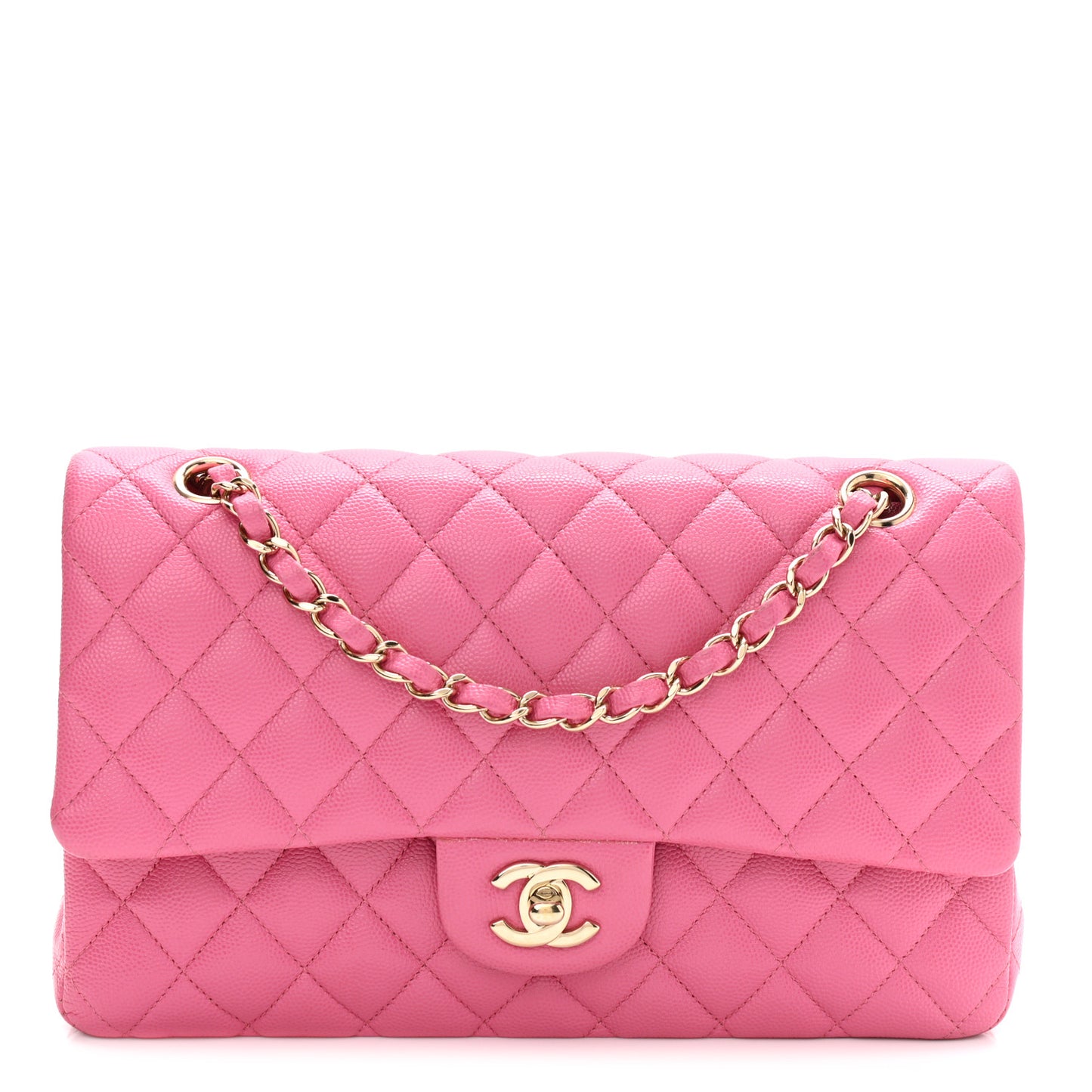 Caviar Quilted Medium Double Flap Pink