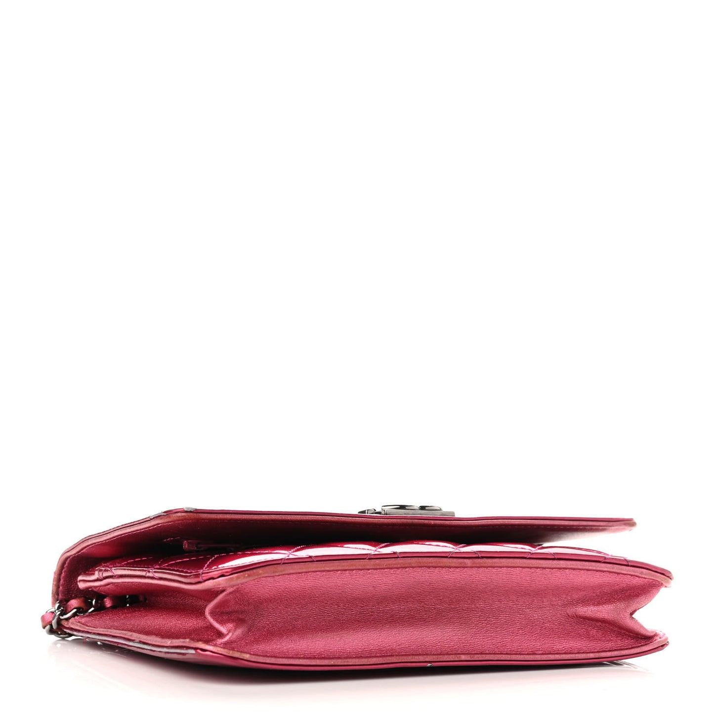 Metallic Patent Calfskin Quilted Boy Wallet On Chain WOC Fuchsia