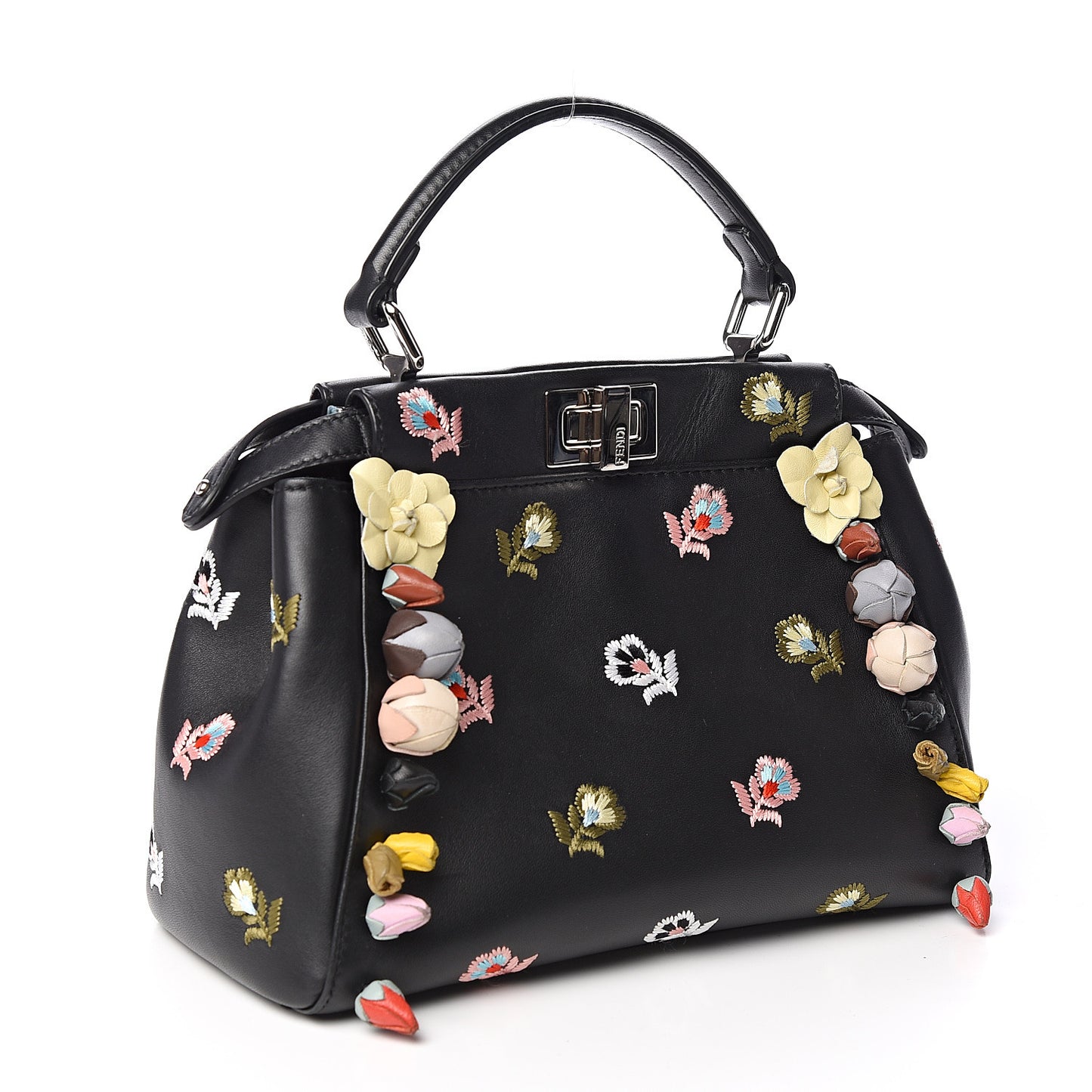 Nappa Rosebud Embroidered Mini Peekaboo Iconic Satchel Black Multicolor