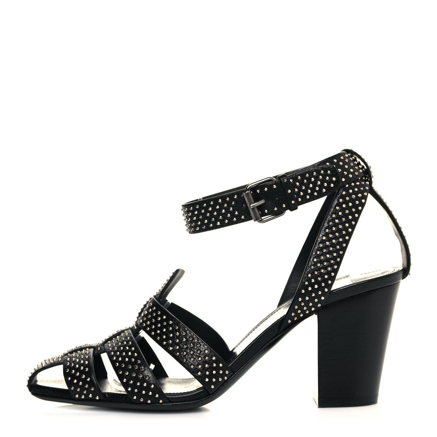 Calfskin Studded Oak 75 Sandals 40 Black
