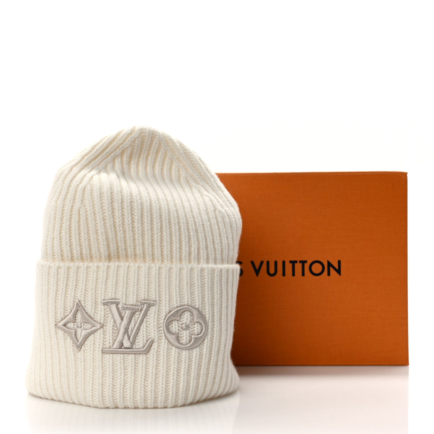 Wool Monogram LV Headline Beanie Hat White