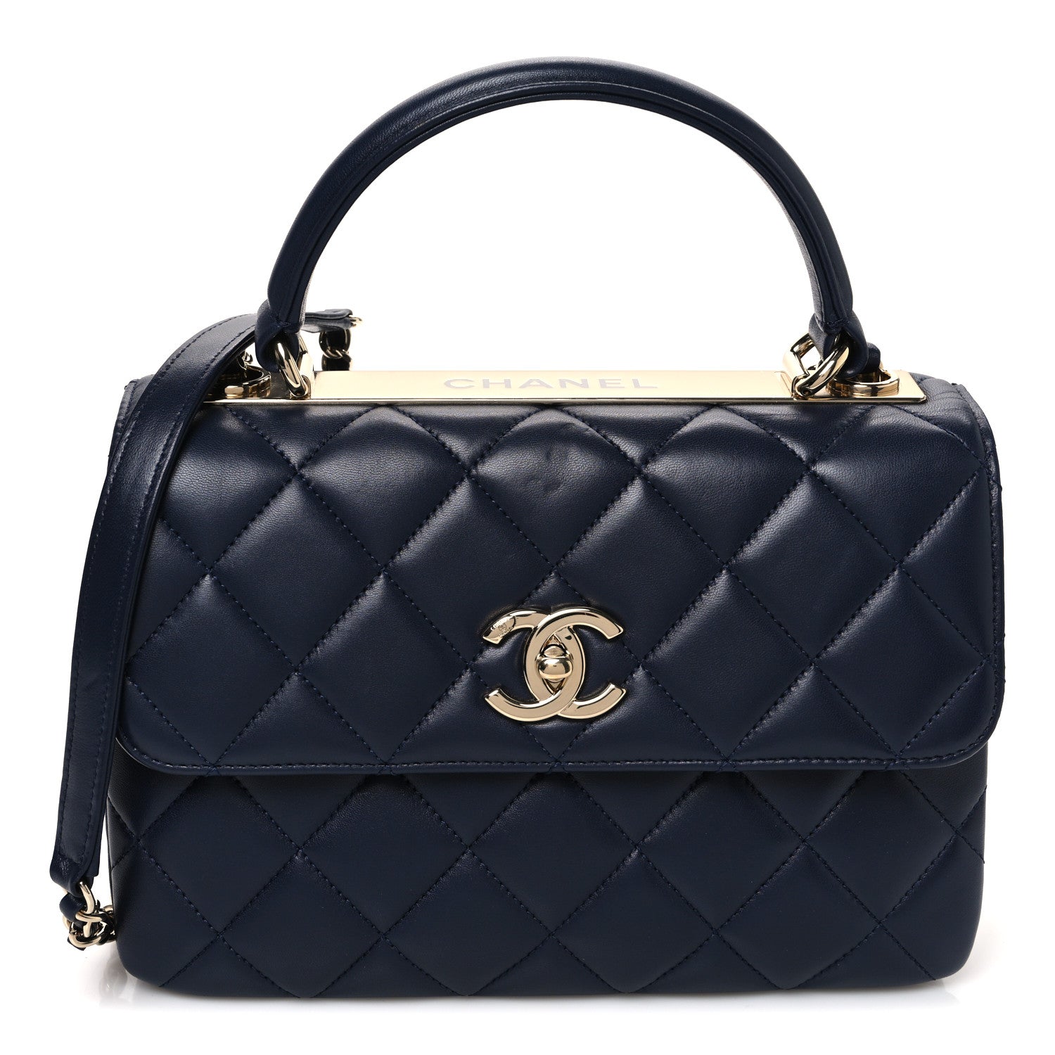 Chanel Lambskin Quilted Small Trendy CC Flap Dual Handle Bag Navy