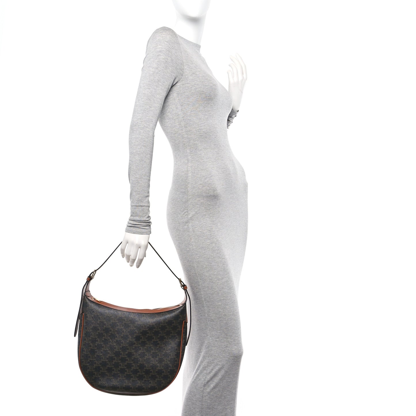 Calfskin Triomphe Canvas Heloise Shoulder Bag Tan
