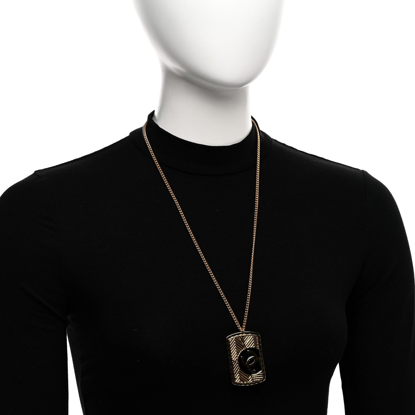 CC ID Dog Tag Charm Necklace Gold Black