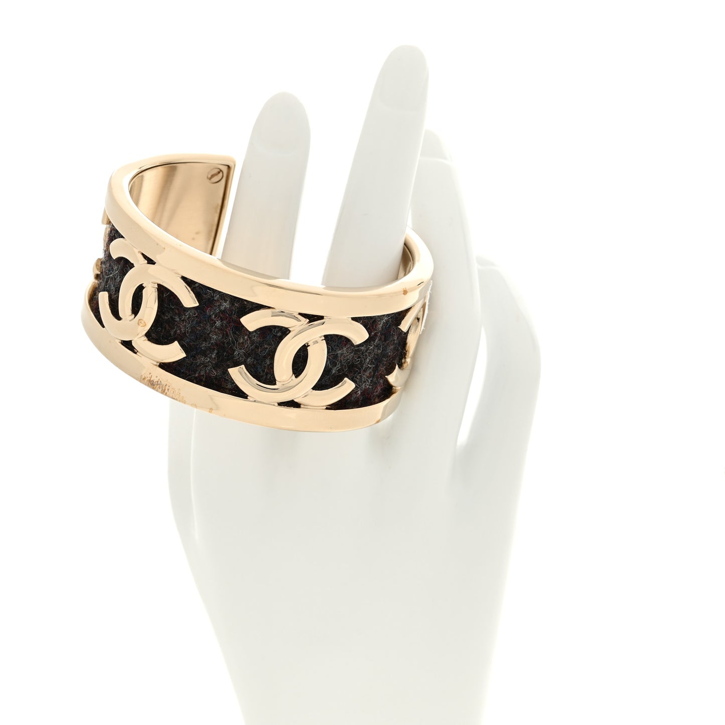 CC Tweed Cuff Bracelet M Gold Beige Black