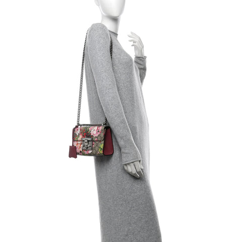 GG Supreme Monogram Blooms Small Padlock Shoulder Bag Beige Multicolor Dry Rose