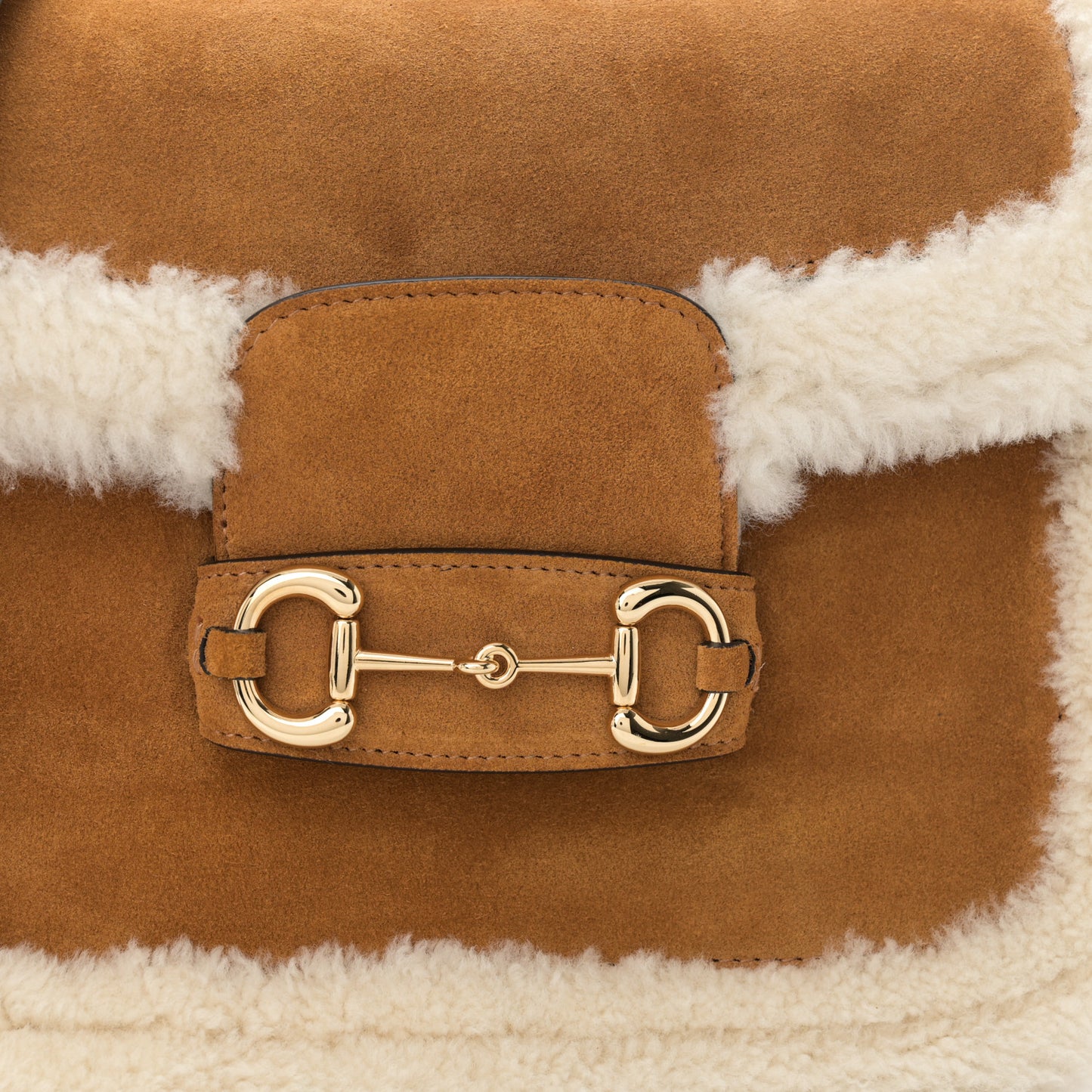 Suede Shearling Horsebit 1955 Shoulder Bag Brown