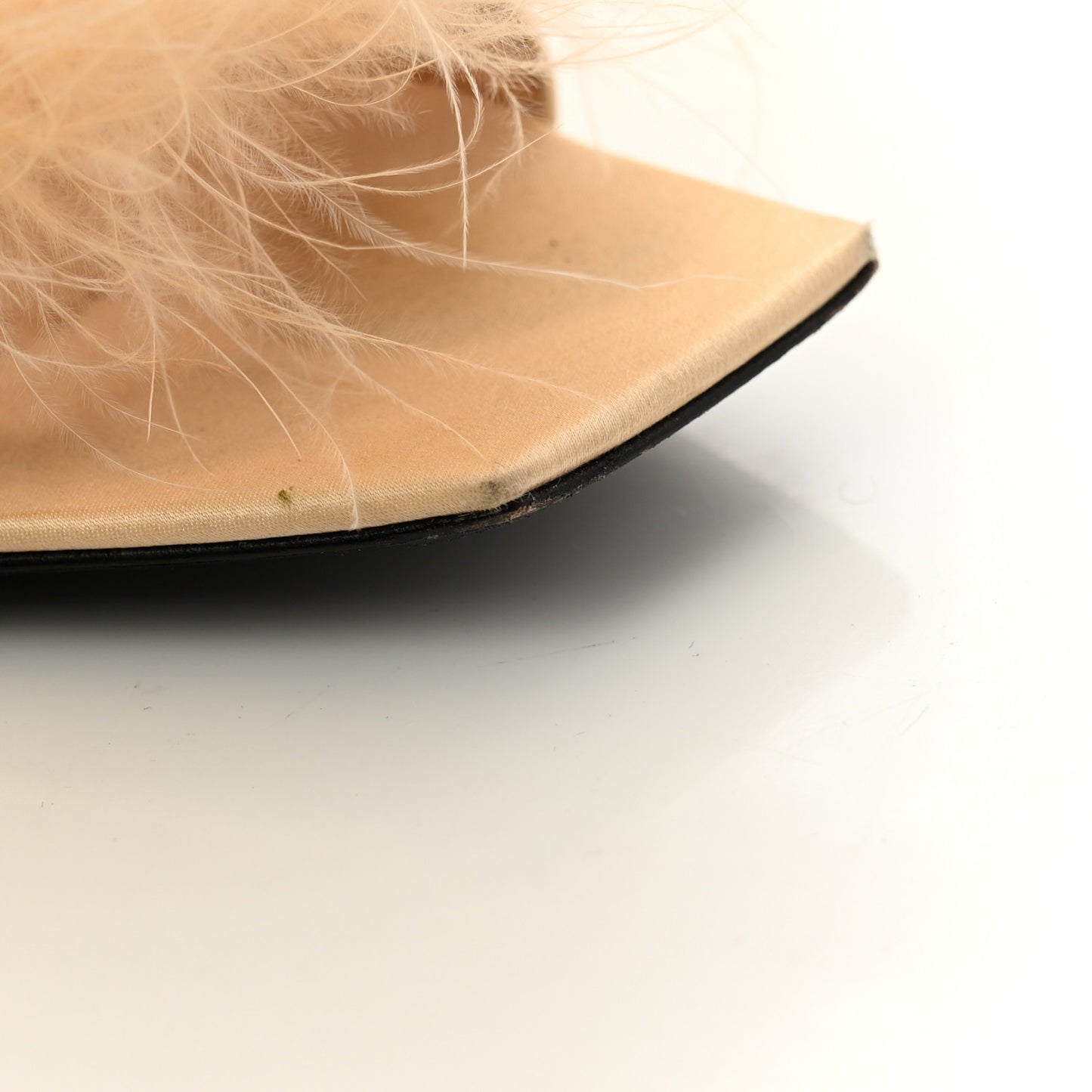 Crepe Satin Feathered Mule Sandals 38 Beige