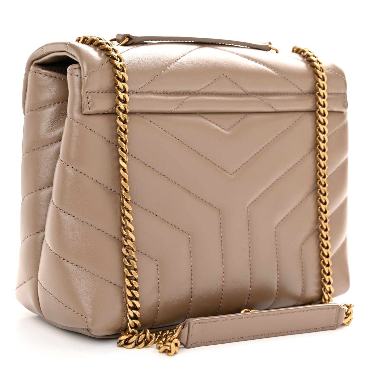 Calfskin Y Quilted Monogram Small Loulou Chain Satchel Dark Beige