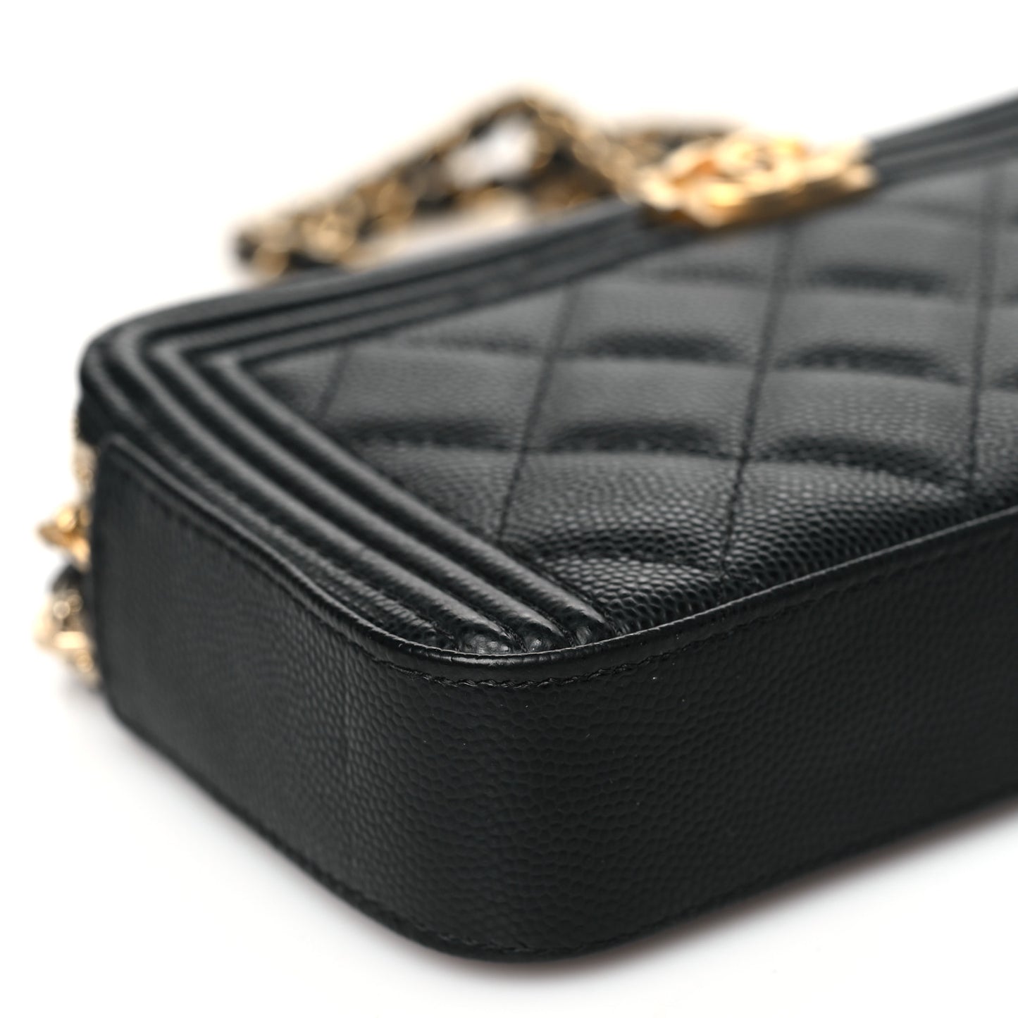 Caviar Quilted Small Clutch With Chain Black