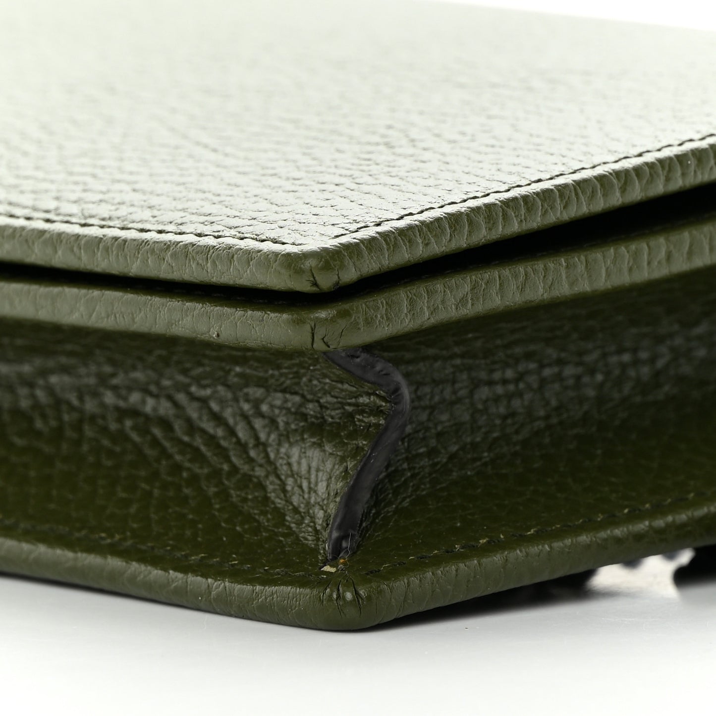 Dollar Calfskin Enamel Monochrome Mini GG Marmont Chain Wallet Military Wood