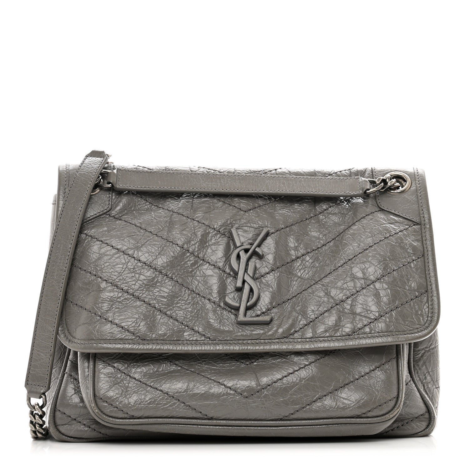 Saint Laurent Crinkled Calfskin Matelasse Monogram Medium Niki Chain Satchel Fog 1 of 11
