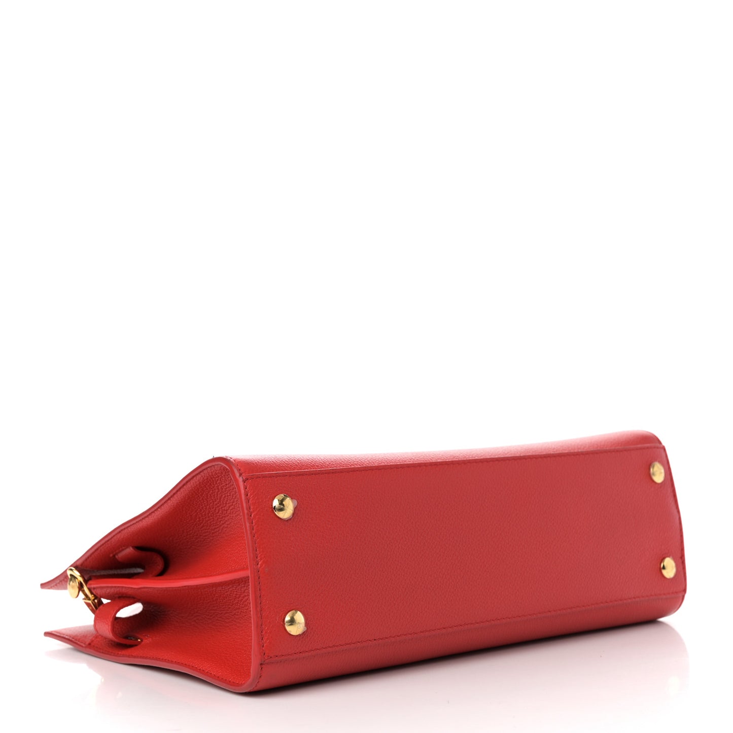Grainy Calfskin Small Two Handle Title Bag Red