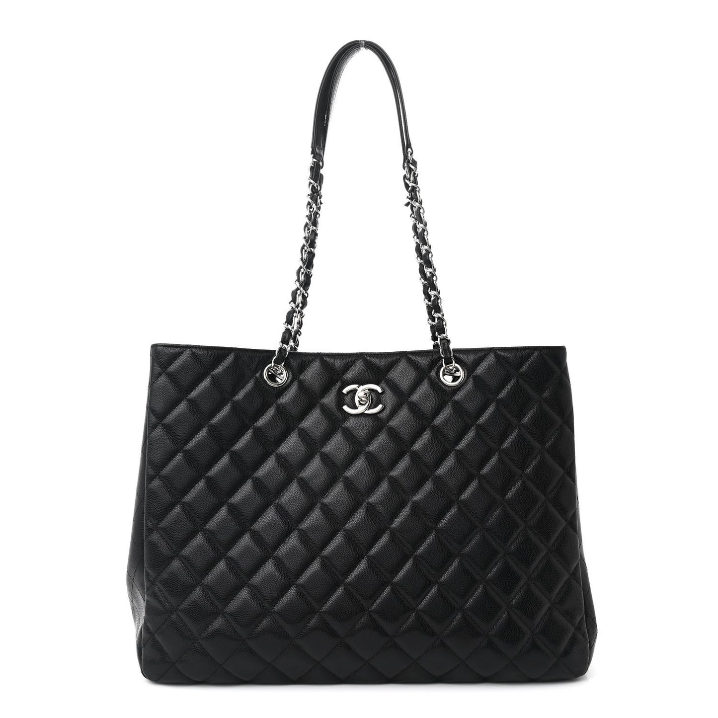 Caviar Quilted Large Shopping Tote Black