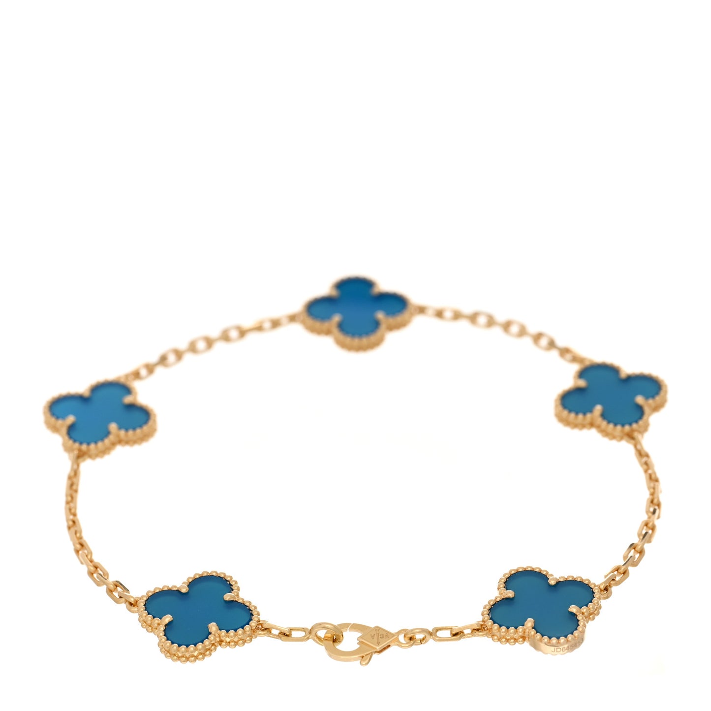 18K Yellow Gold Blue Agate 5 Motifs Vintage Alhambra Bracelet