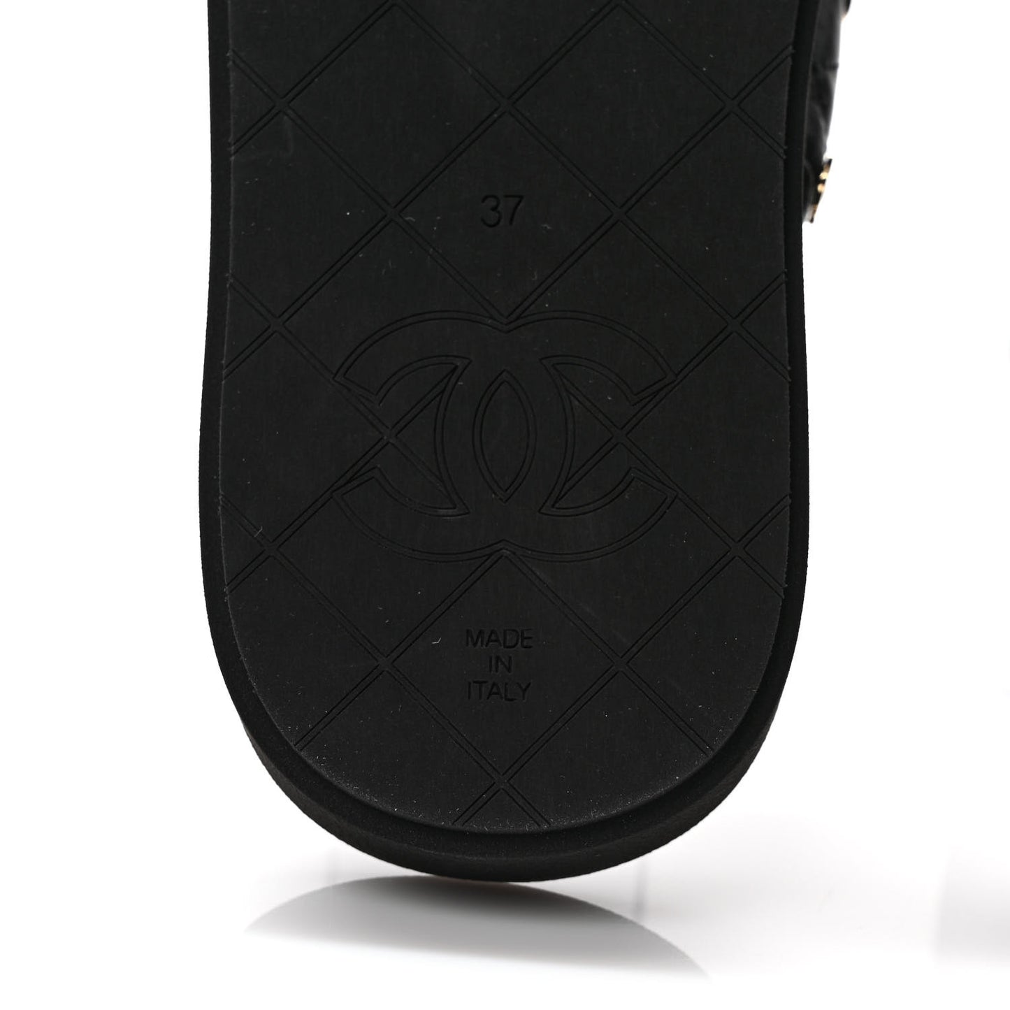 Lambskin Quilted Padded Charms Thong Sandals 37 Black