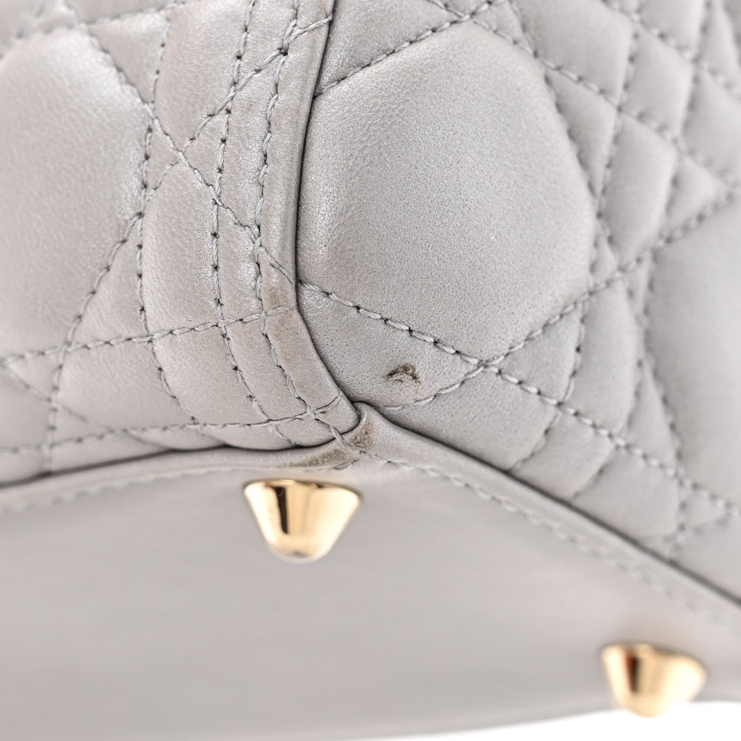 Metallic Lambskin Cannage Large Lady Dior Light Grey