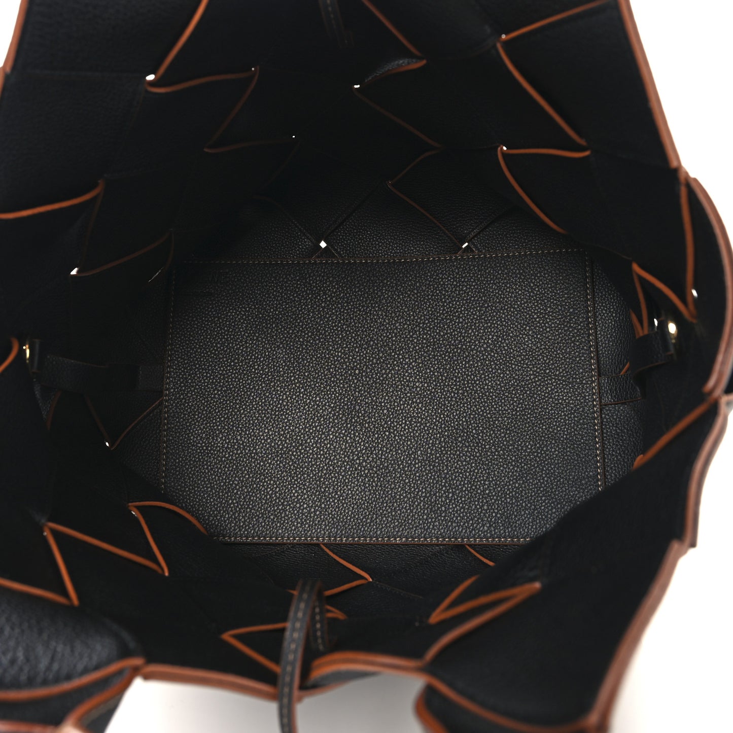 Soft Grained Calfskin Woven Basket Bag Black Tan