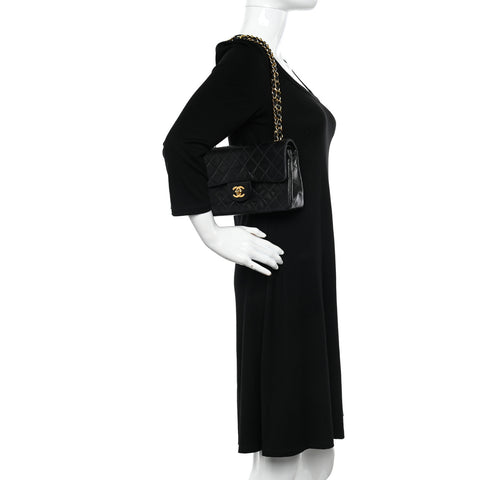 Lambskin Quilted Small Double Flap Black